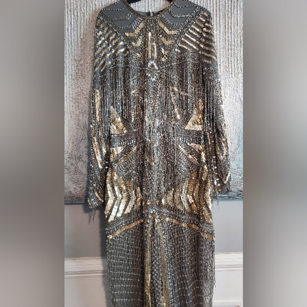 ASOS EDITION Curce Statement Embellished Sequins Fringe Gold and Silver  Sz-14 - Picture 10 of 12